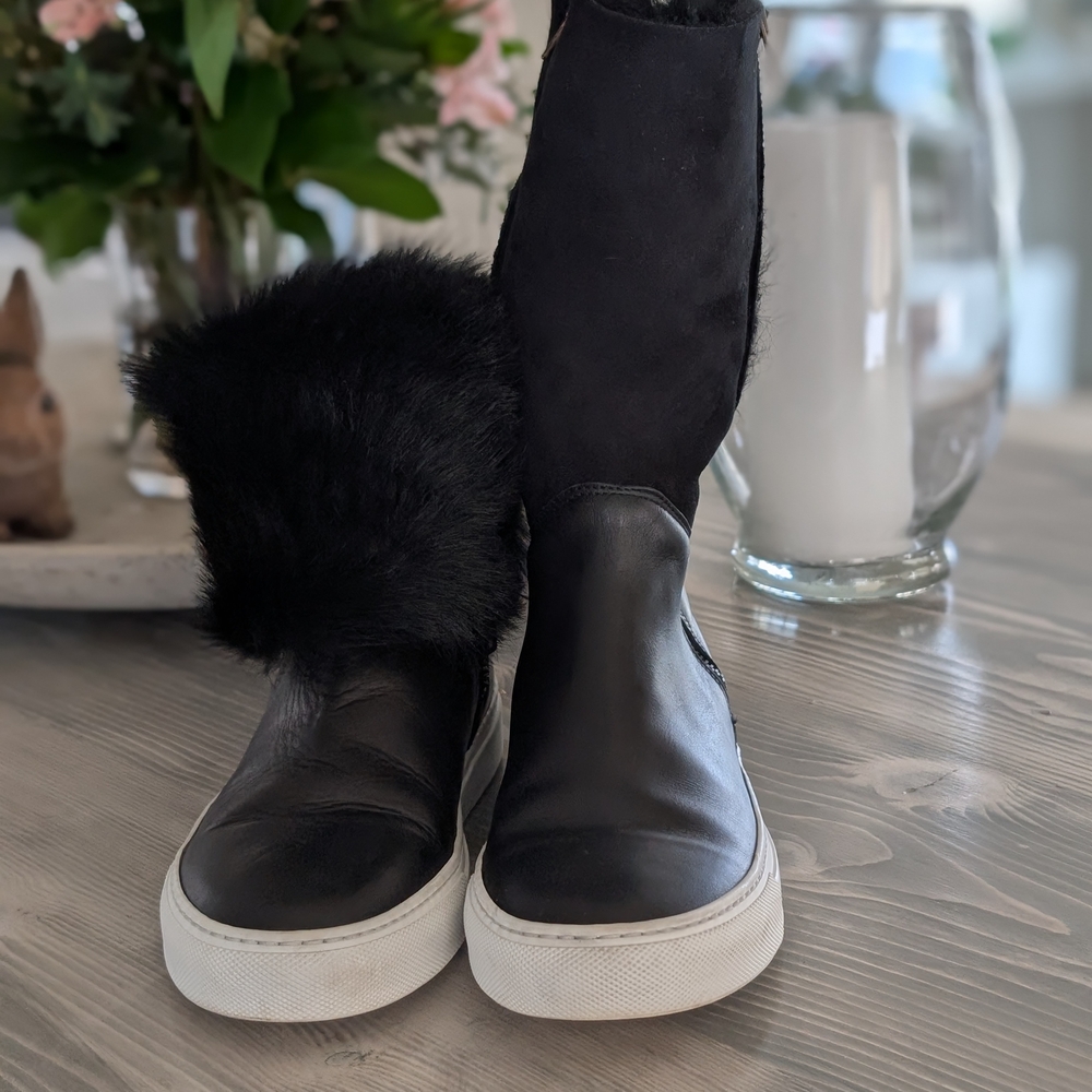 Women's Black Fur-Trimmed Sneakers